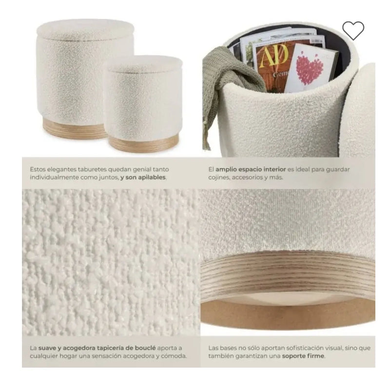 Set 2 taburetes con almacenamiento