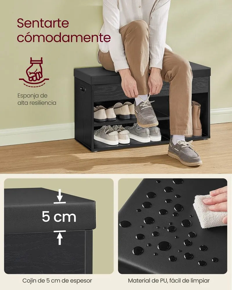 Banco zapatero con cojín negro - Vasagle