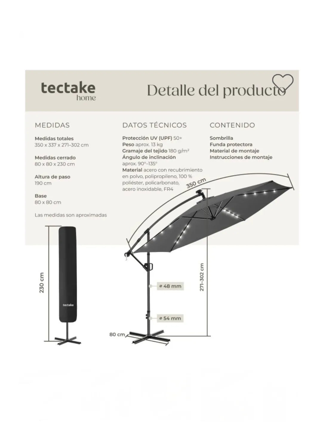 Parasol de brazo articulado ARTEMIS gris