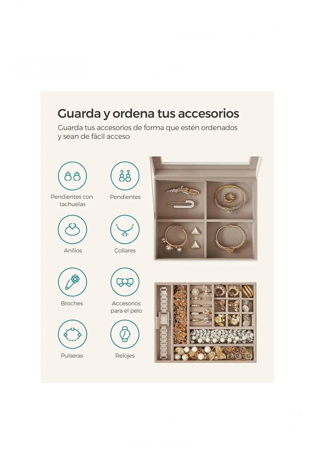 Joyero de 2 niveles con bandeja extraíble
