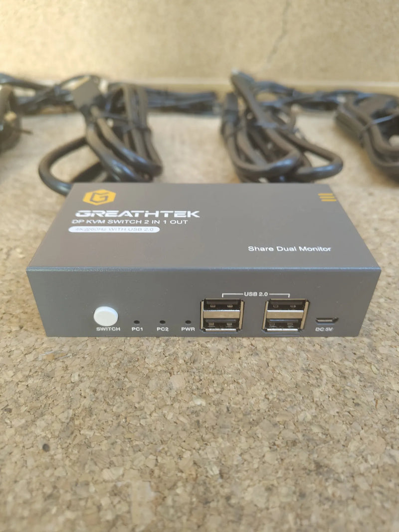 Displayport KVM Switch Dual Monitor 2 Puertos, 4K a 60Hz