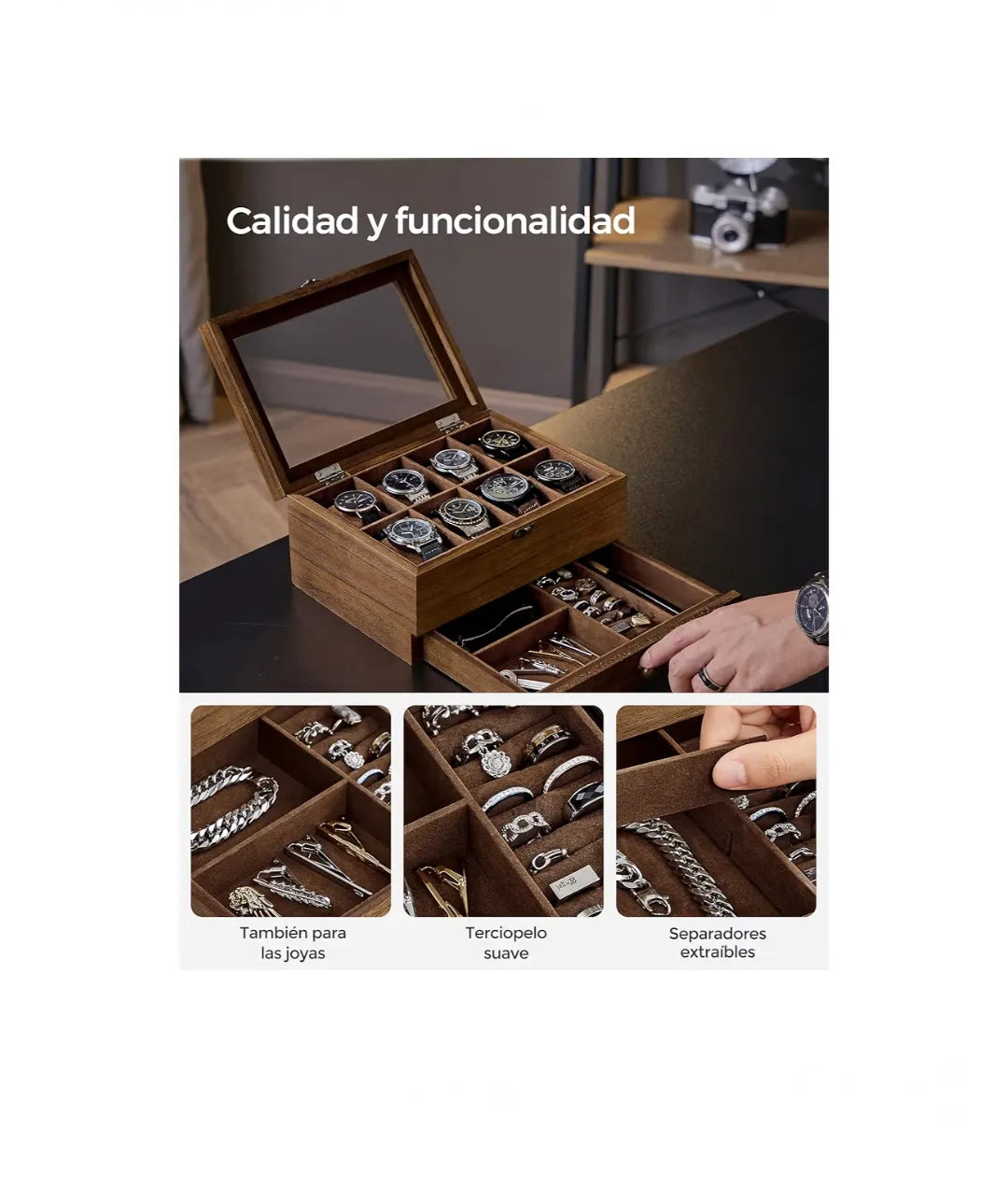 Caja de Relojes con 8 Ranuras, Estuche de Relojes