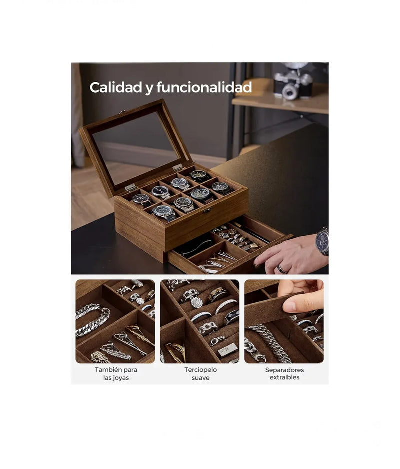 Caja de Relojes con 8 Ranuras, Estuche de Relojes