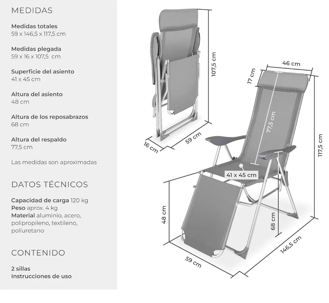 Conjunto Sillas Jardín Exterior de Aluminio