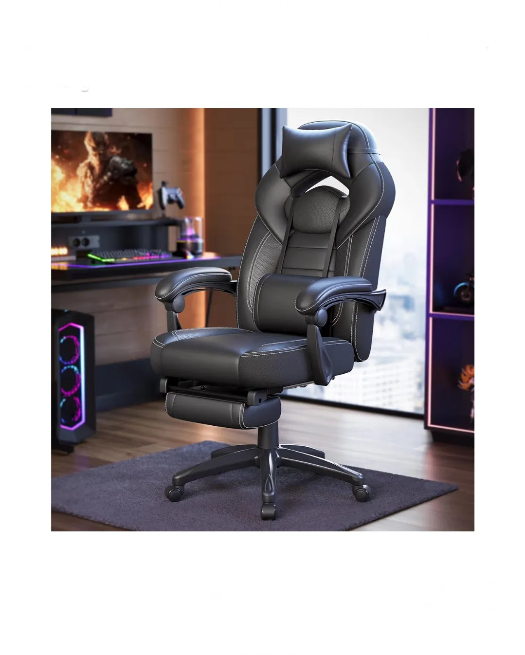 Silla Gaming, Silla de Oficina, Ordenador, Diseño Ergonómico, con Reposapiés