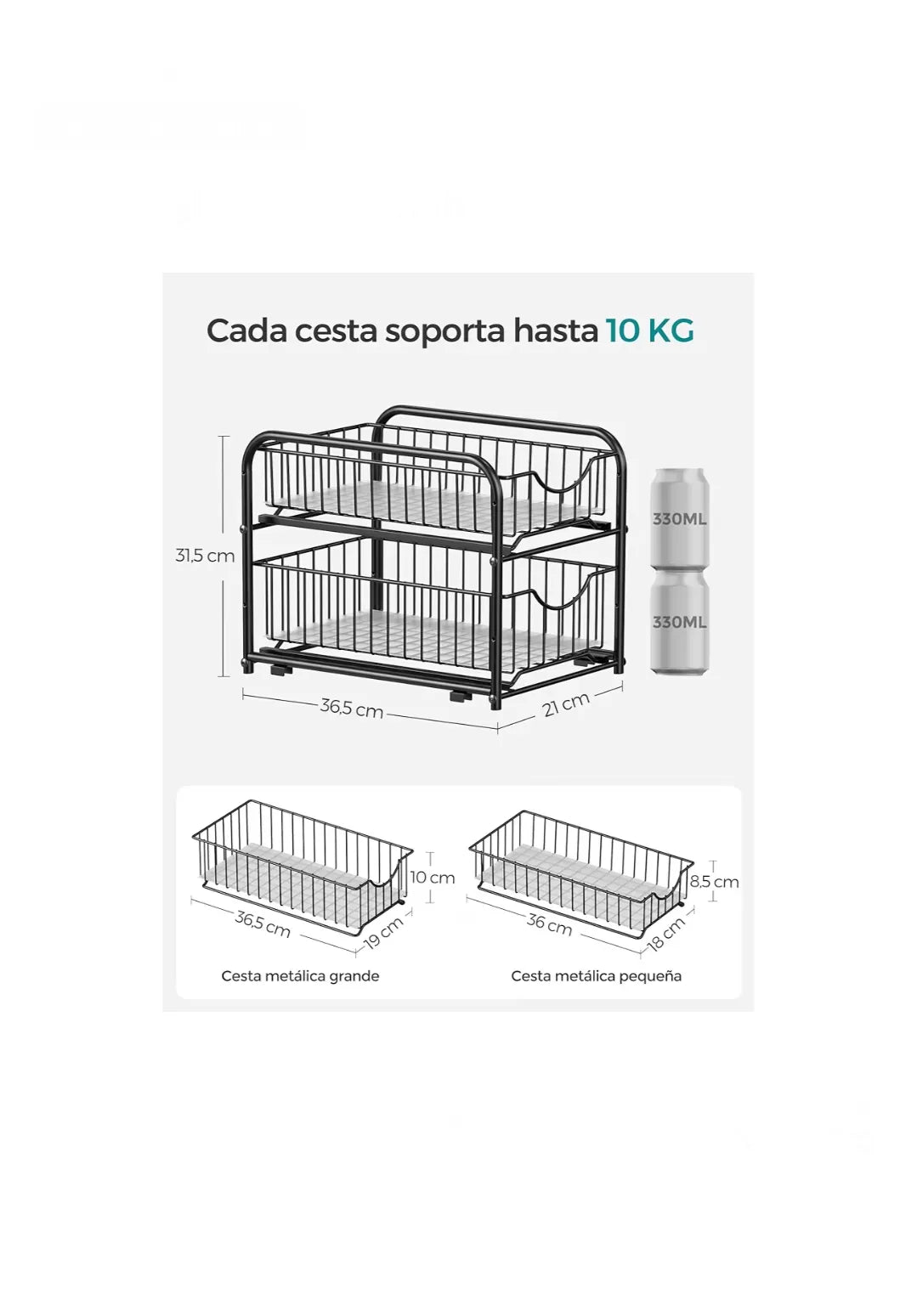 Organizador de cocina, estante extraíble de 2 niveles