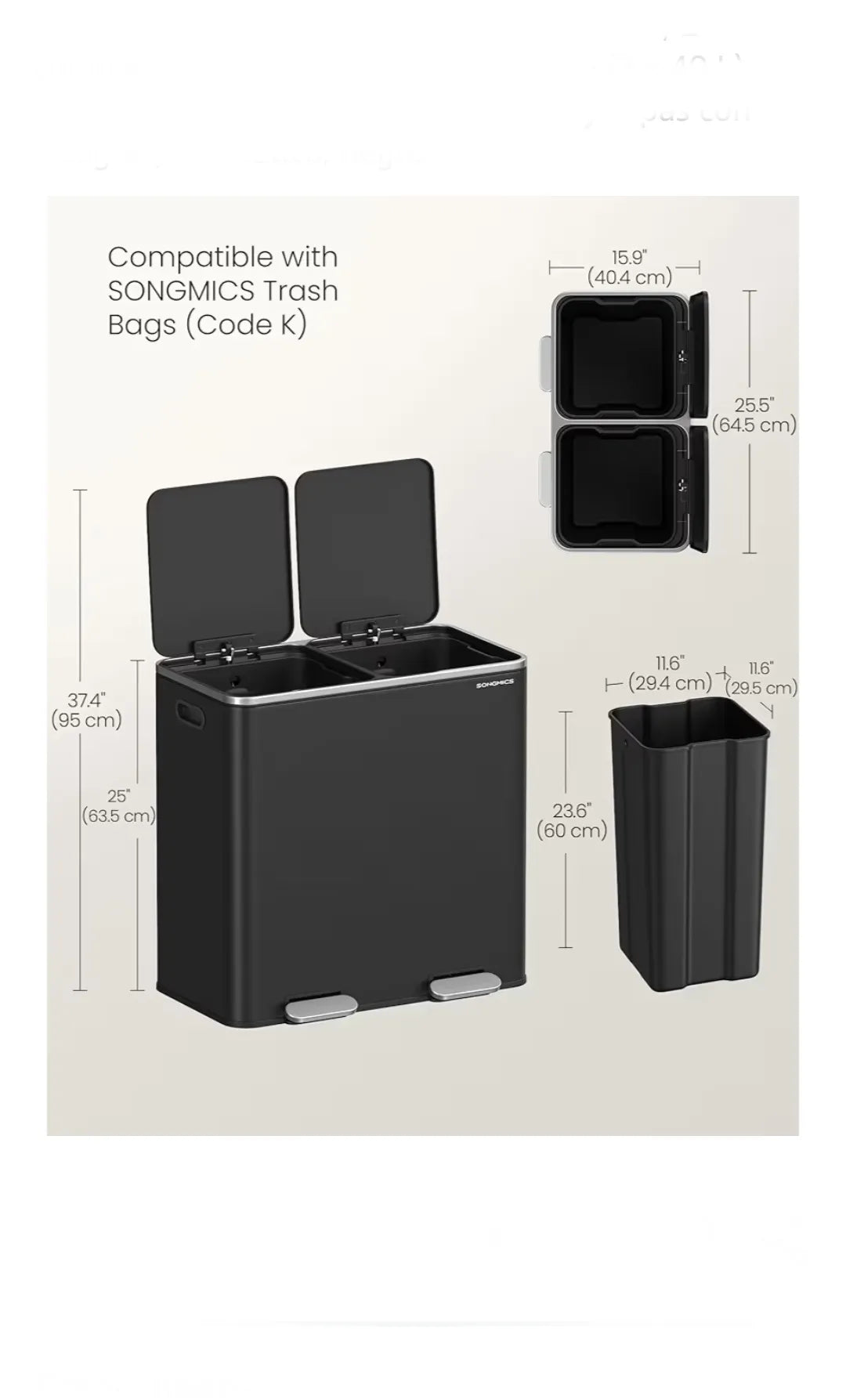 Cubo de basura, 2 compartimentos interiores de plástico (2 x 40 L)