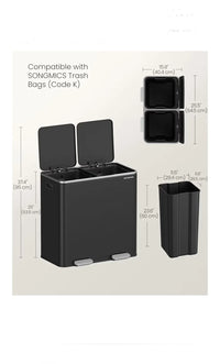 Cubo de basura, 2 compartimentos interiores de plástico (2 x 40 L)