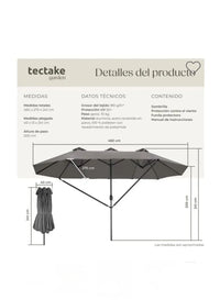 Sombrilla con tres partes SILIA gris  460 x 270 cm