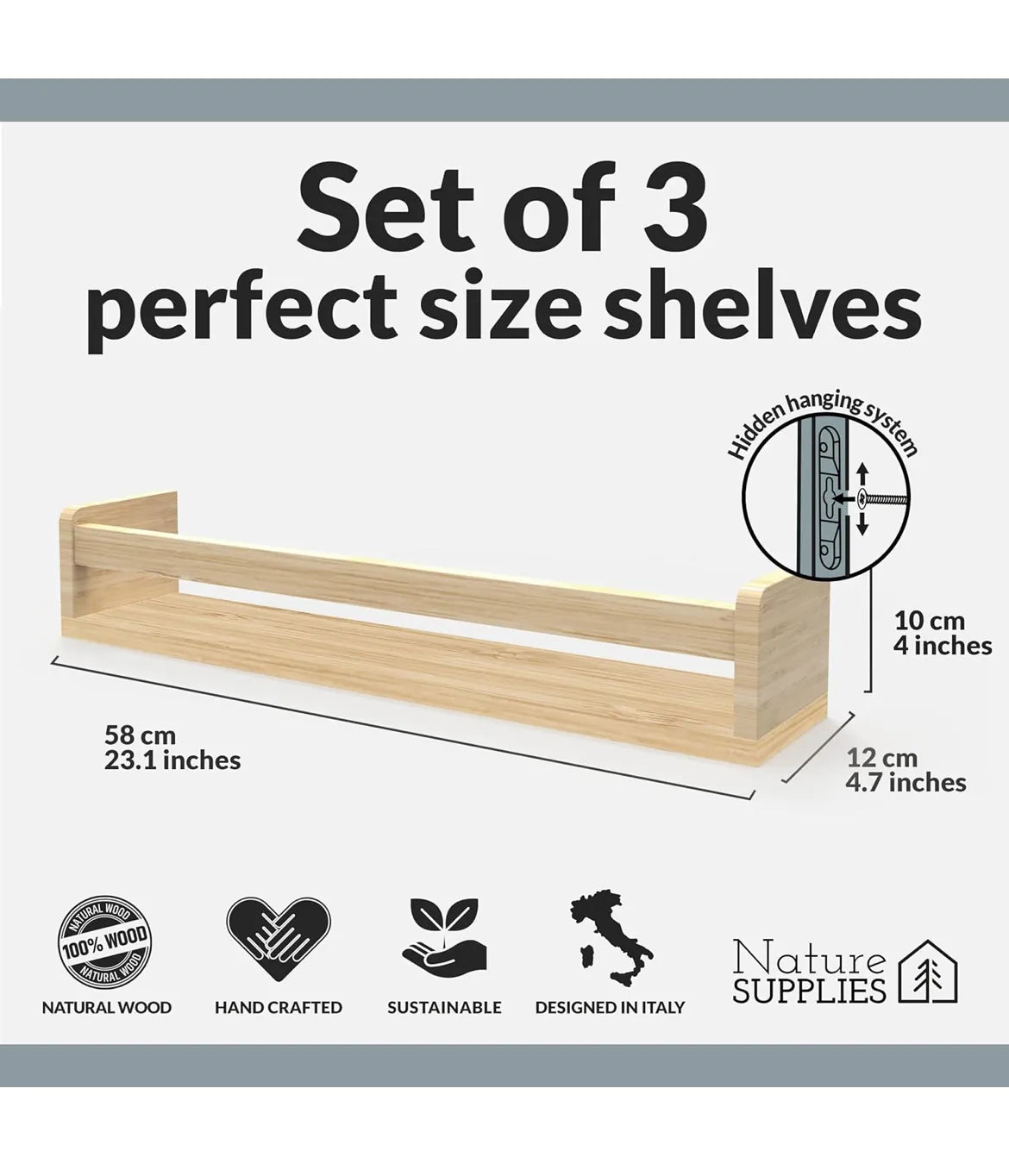 Juego de 3 estantes de madera NATURE SUPPLIES