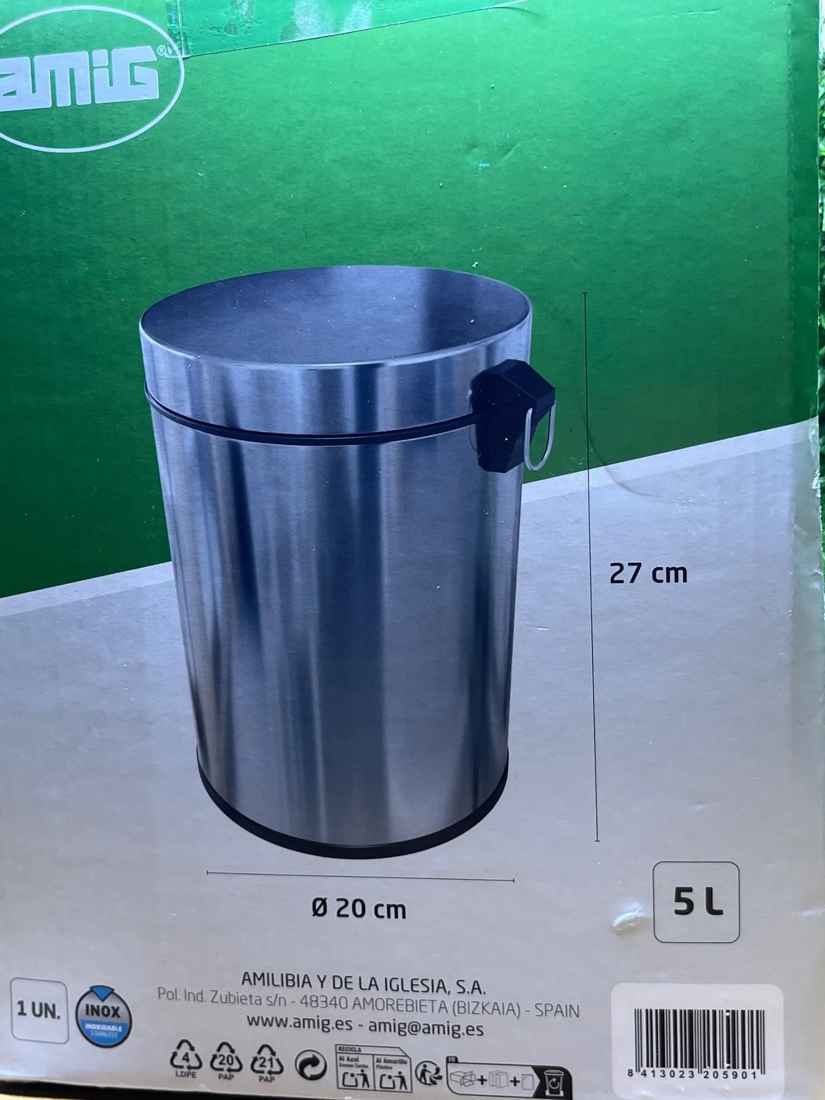 Cubo de Acero Inoxidable con Pedal 5L Amig