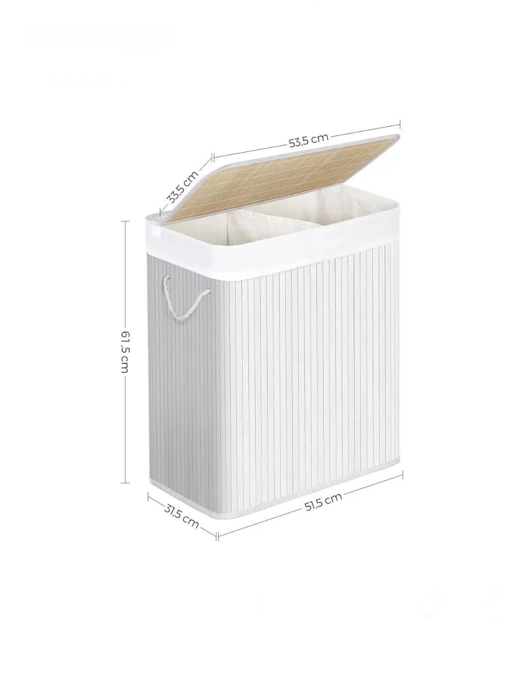 Cesto de ropa, 100 L, con tapa, de bambú