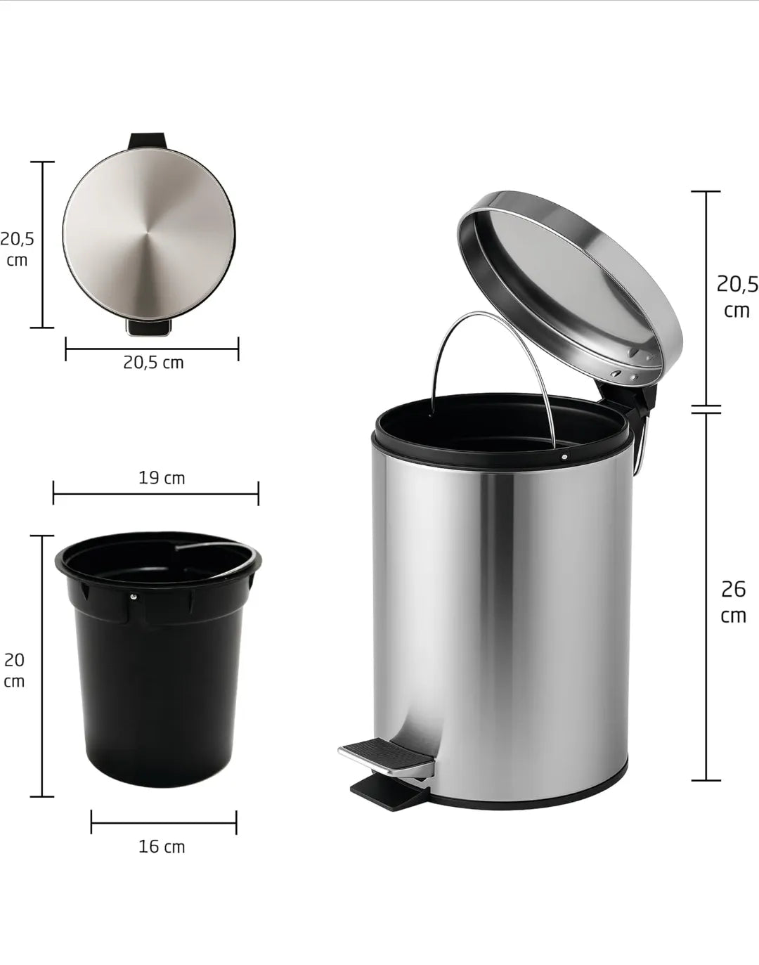 Cubo de Basura para Baño con Pedal 3 Litros Amig