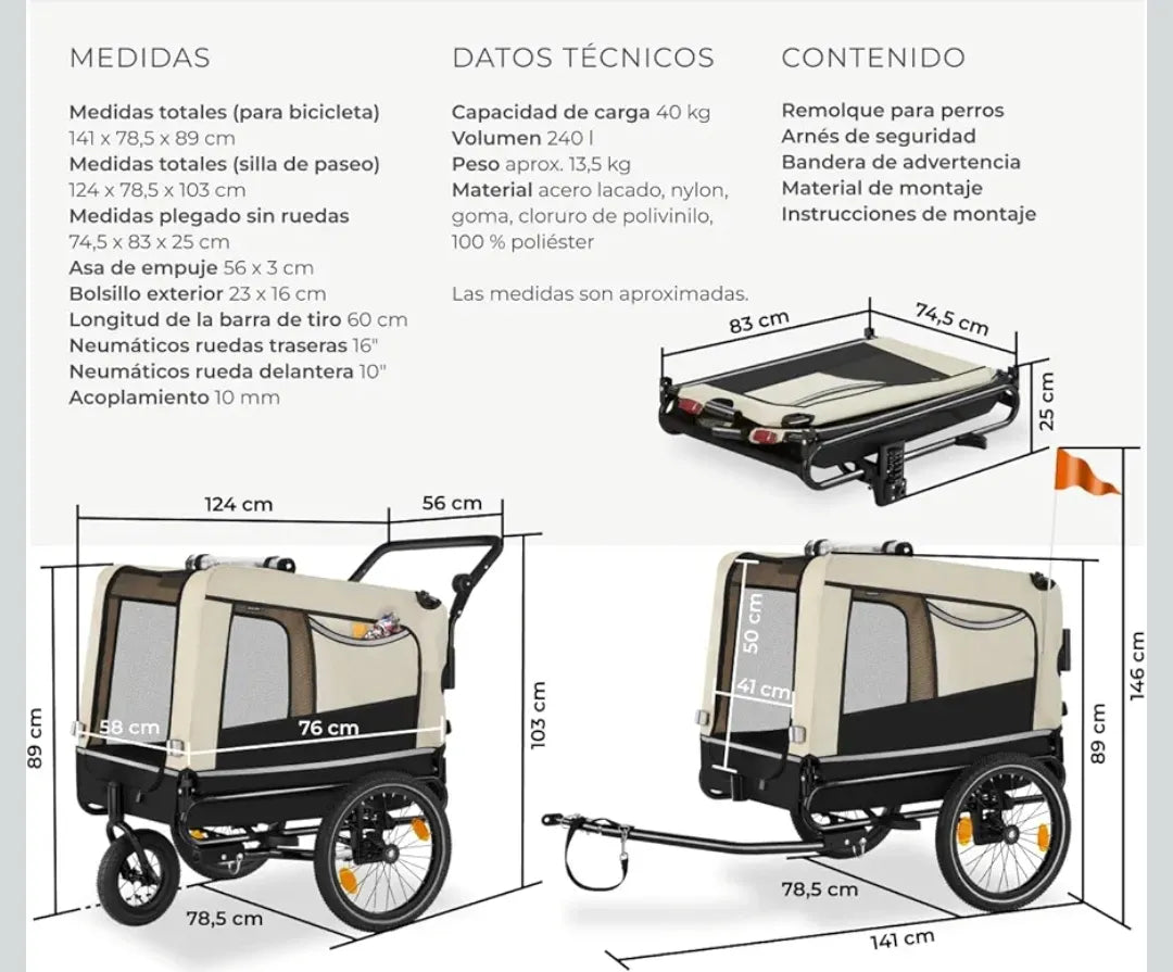 Remolque Bicicleta Perros Multifuncional