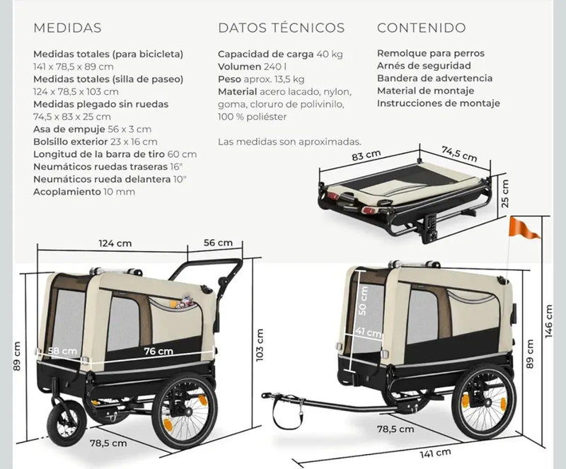 Remolque Bicicleta Perros Multifuncional