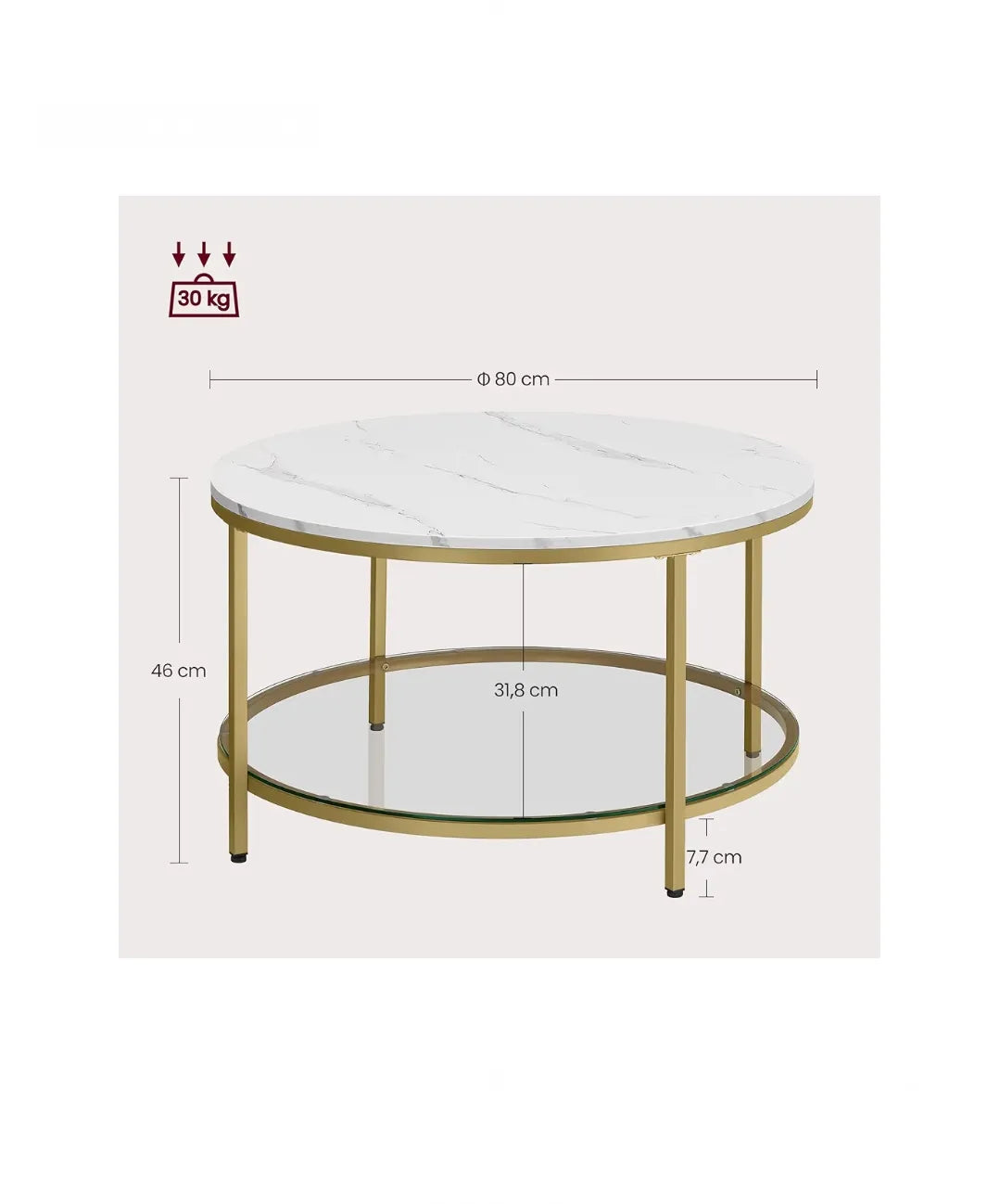 Mesa de Centro efecto Mármol y Oro