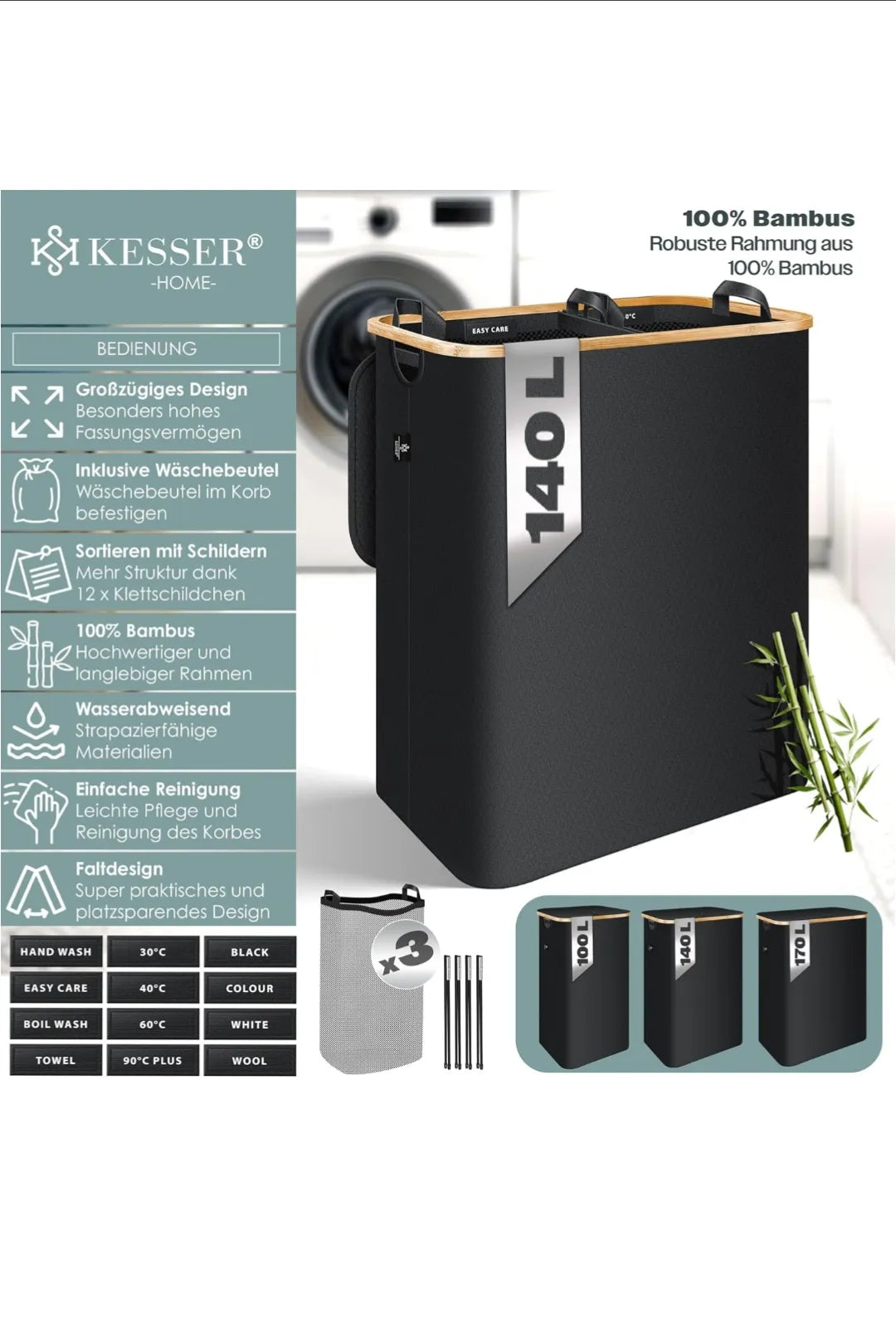 Cesto de ropa con tapa plegable Kesser
