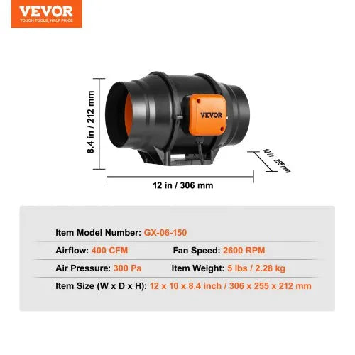 Ventilador de conducto en línea  - VEVOR