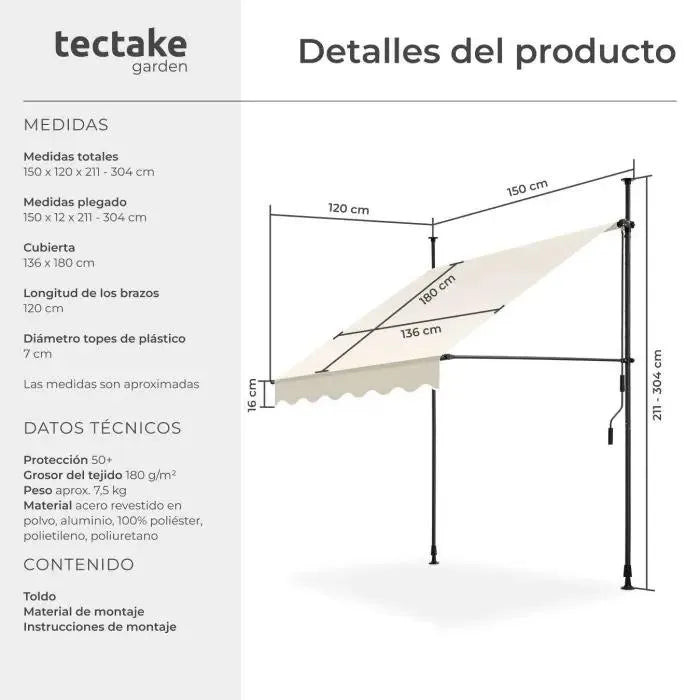Toldo plegable para balcón 150x180
