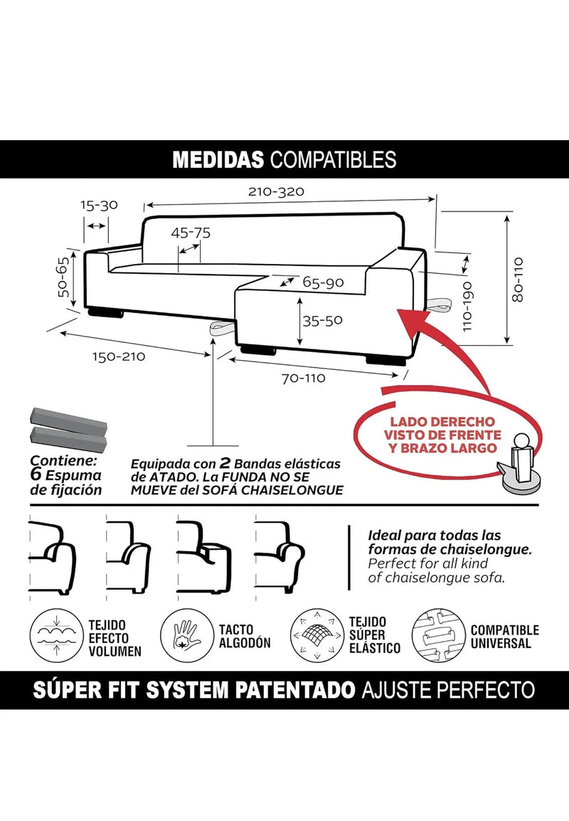 Funda Super Elástica Chaise Longue Brazo Largo Derecho FAVERTI