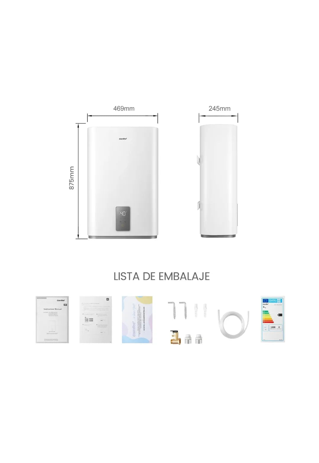 Calentador Eléctrico de Pared de 47L, Doble Tanque