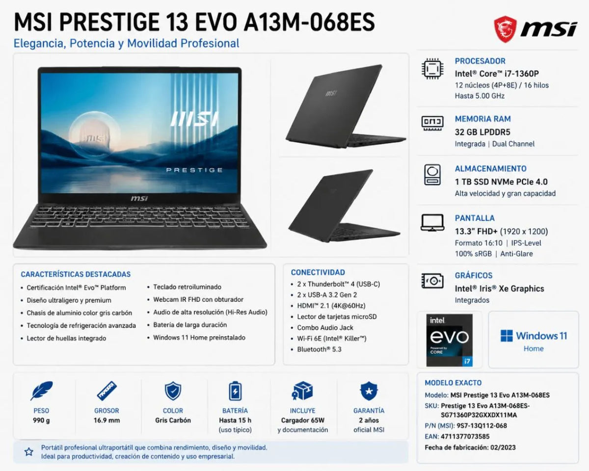 Portátil MSI Prestige 13 Evo A13M-068ES