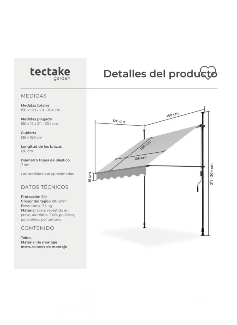 Toldo plegable para balcón 150cm