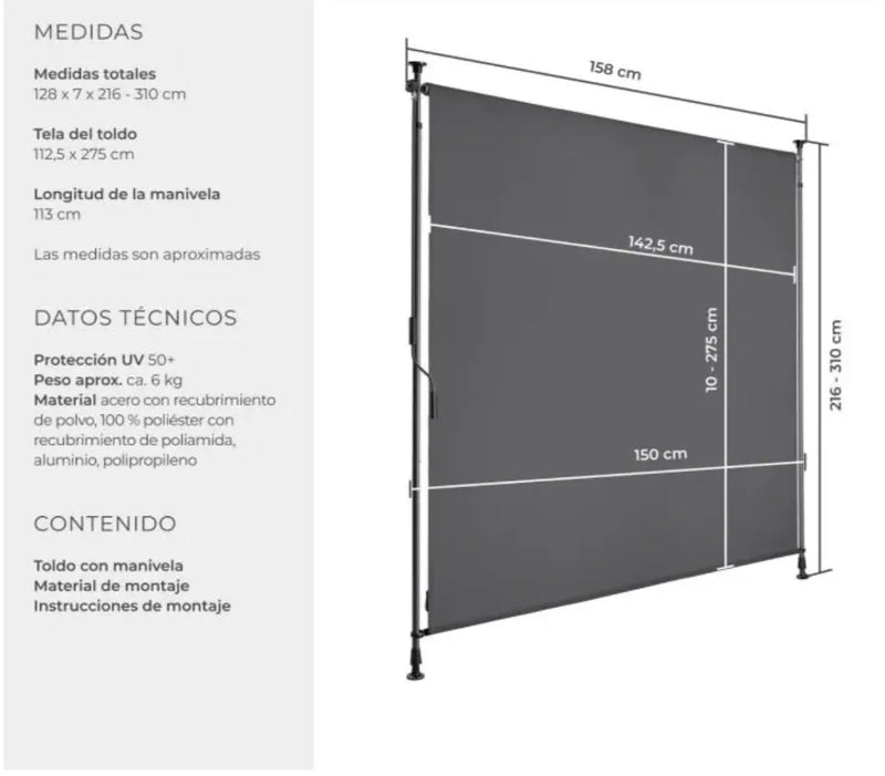 Toldo de pinza alto
