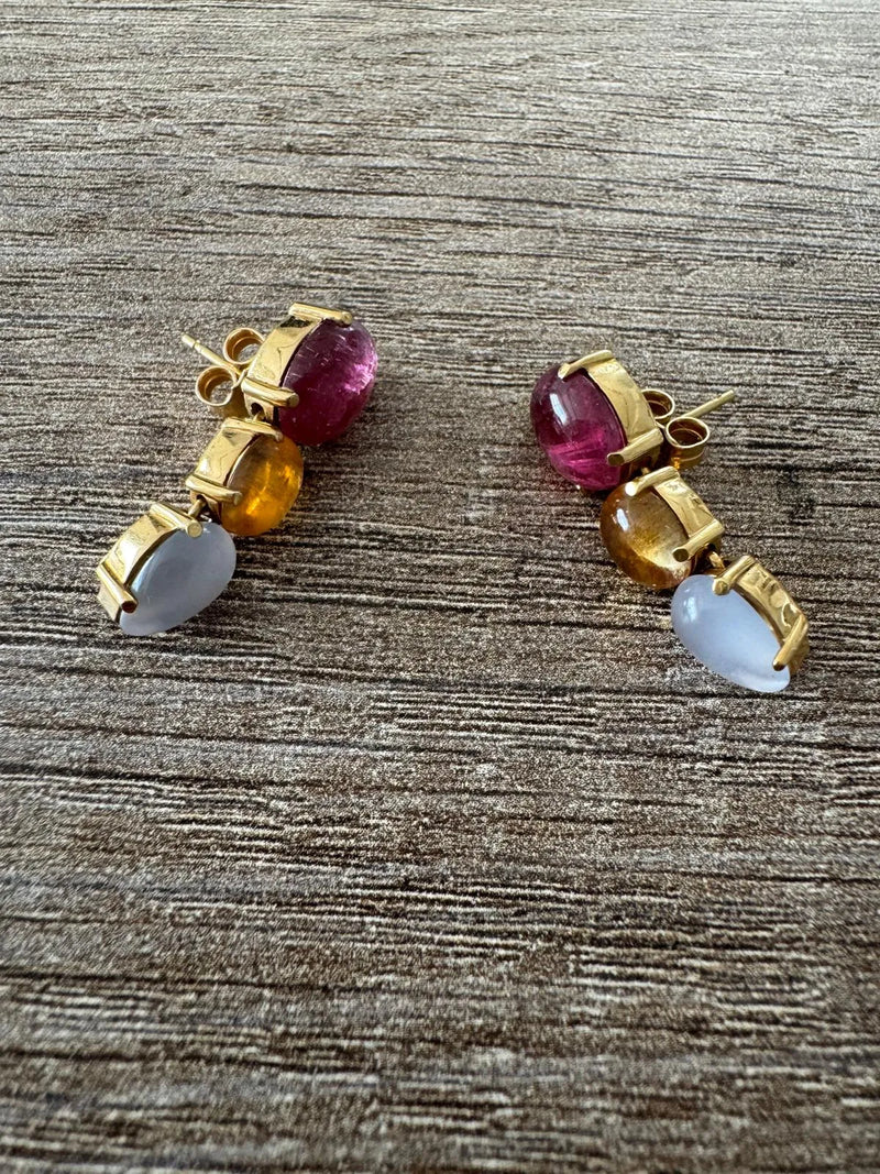 Pendientes oro 18K con piedras multicolor, sello 750
