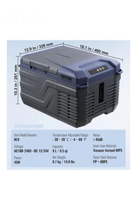 Nevera de Compresión Portátil 9 L Mini Nevera para Coche 12/24V