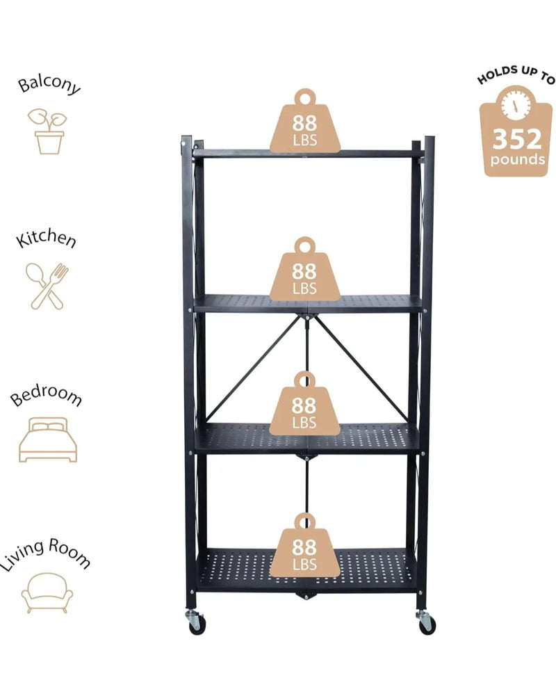 Estante de metal plegable con ruedas - Organize