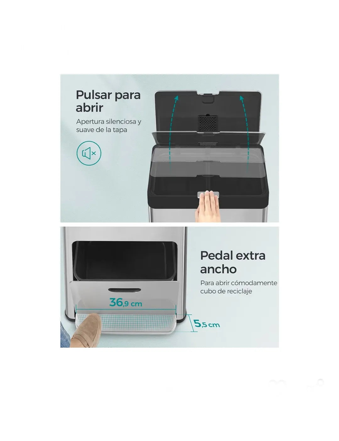 Papelera de Cocina, Cubo de Basura, Volumen de 2 x 17 L