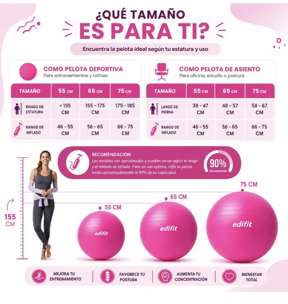 Pelota de Pilates 65 cm Edifit