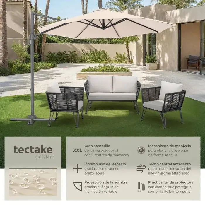 Parasol color beige de 300cm con pedal