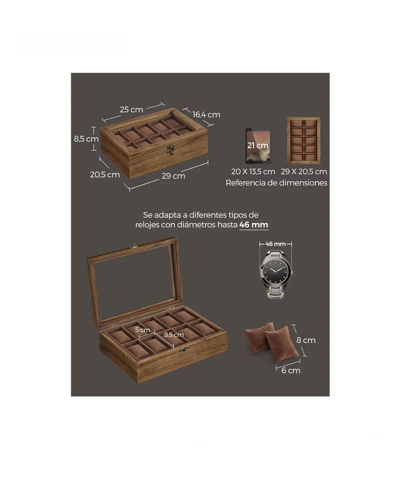 Caja para Relojes con 10 Compartimentos
