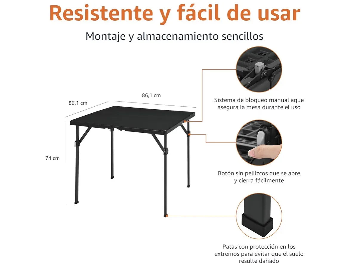 Mesa de comedor plegable cuadrada con asa Amazon Basics