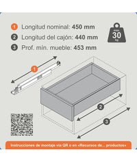 Guía oculta invisible bajo el cajón 450 cm blum