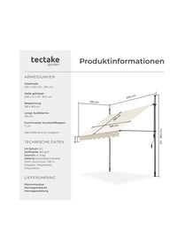 Toldo tectake® con manivela, de fácil instalación, para balcón, 200cm