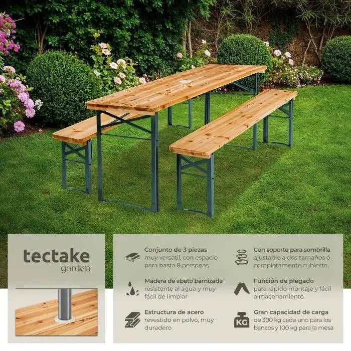 Conjunto de mesa y bancos para exterior