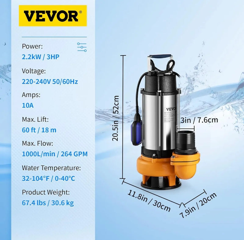 Bomba sumergible de aguas residuales - Vevor