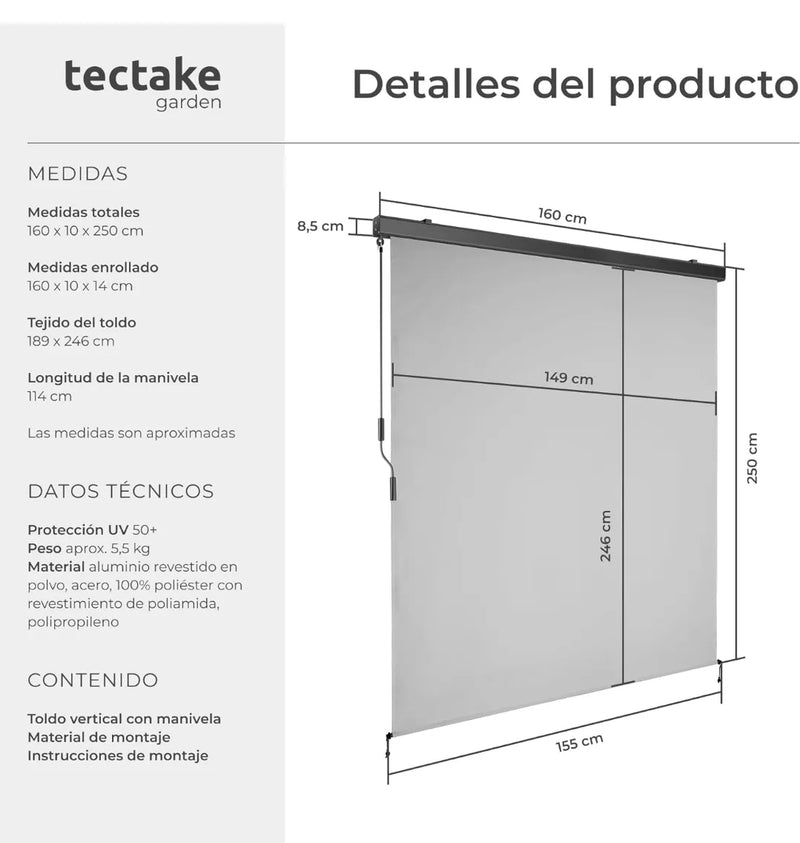 Toldo vertical exterior enrollable