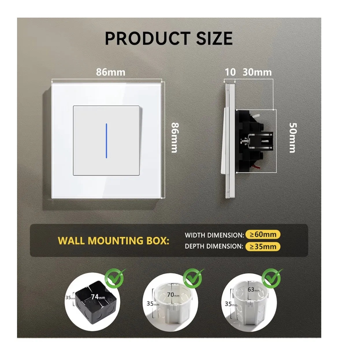 Interruptor de Pared con Marco de Cristal