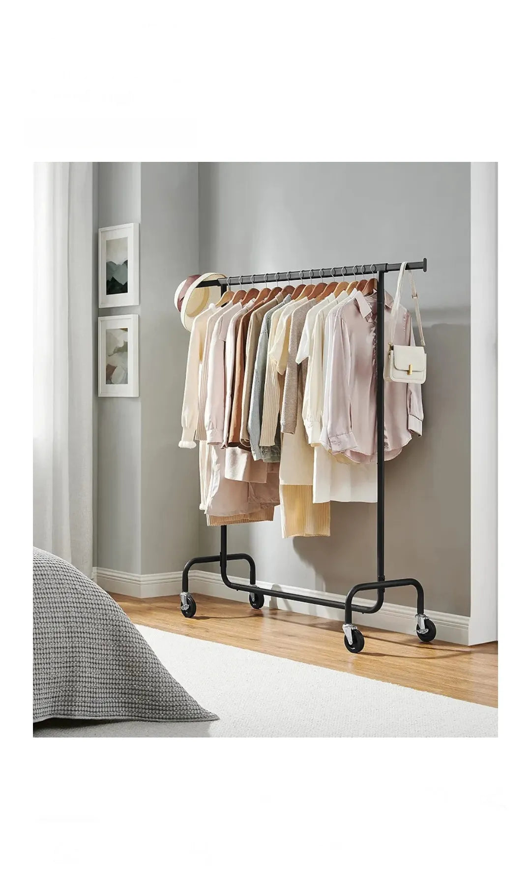 Perchero con ruedas, barra extensible