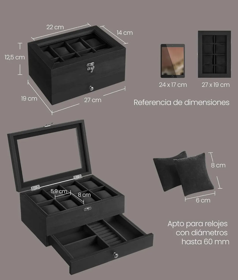 Caja de relojes con 8 ranuras