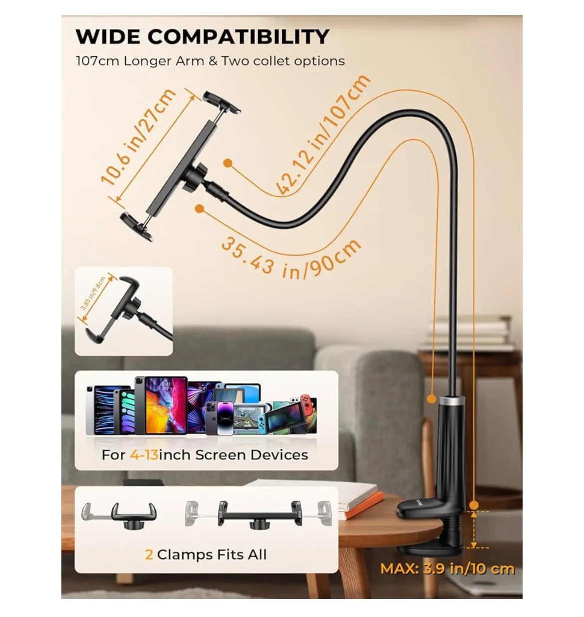 Soportes Tablet móviles con Pinza Tryone