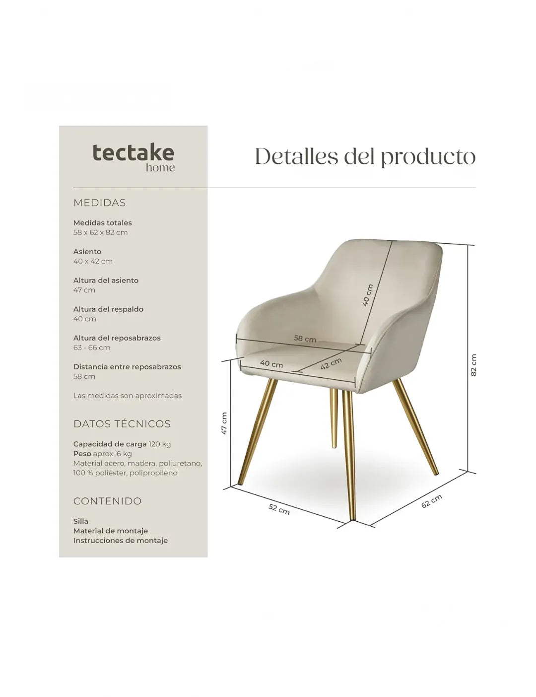 Silla Tapizada en Terciopel tectake