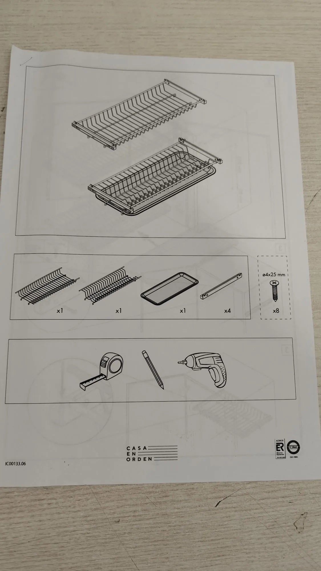 Escurreplatos en kit plastificado gris
