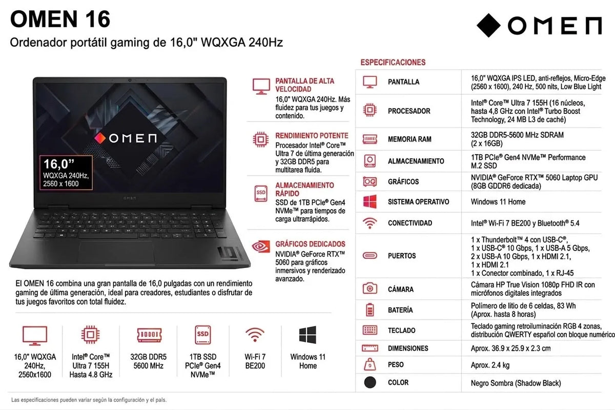 Ordenador Portátil Gaming de 16" HP OMEN