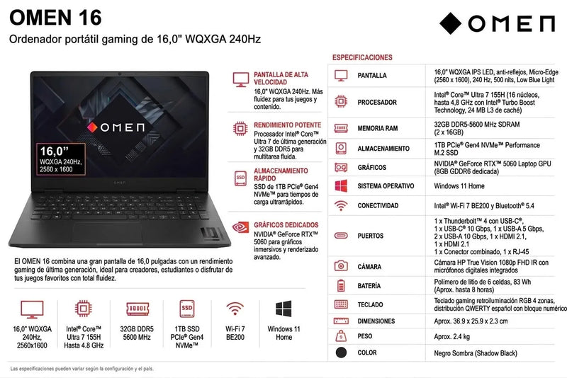 Ordenador Portátil Gaming de 16" HP OMEN