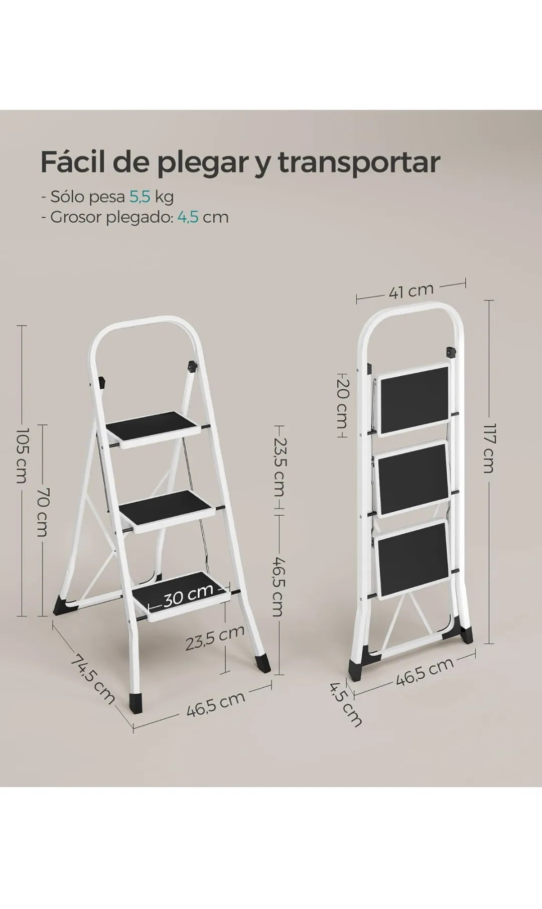 Escalera de Tijera, Escalera con 3 Peldaños, Peldaño Plegable